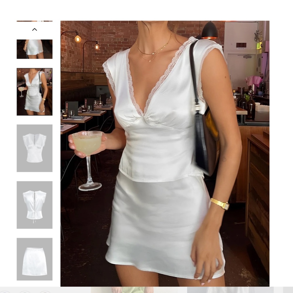 Lace Trim Satin Skirt Set